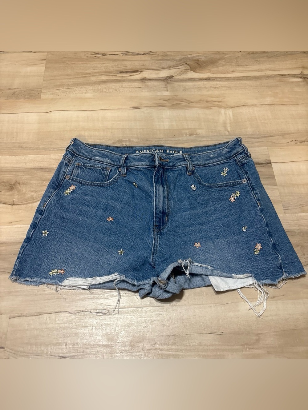American Eagle Blue Denim Embroidered Cutoff Shorts
